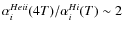 $\alpha^{He {\sc ii}}_{i}(4T)/\alpha^{H {\sc i}}_{i}(T)\sim 2$