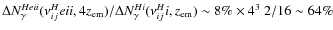 $\Delta N_\gamma^{He {\sc ii}}(\nu_{ij}^He {\sc ii}, 4z_{\rm em})/\Delta N_\gamm...
... {\sc i}}(\nu_{ij}^H {\sc i}, z_{\rm em})\sim 8\% \times 4^3 ~ 2 / 16 \sim
64\%$