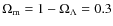 $\Omega_{\rm m} = 1-\Omega_{\Lambda}=0.3$