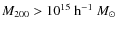 $M_{\rm 200} > 10^{15}~{\rm h}^{-1}~M_{\odot}$