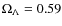 $\Omega_{\Lambda}=0.59$