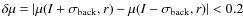 $\delta\mu=\vert \mu(I+\sigma_{\rm back},r) - \mu(I-\sigma_{\rm back},r)\vert < 0.2$
