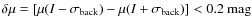 $\delta\mu=[\mu(I-\sigma_{\rm back})-\mu(I+\sigma_{\rm back})]<0.2~{\rm mag}$