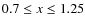 $0.7\leq x \leq1.25$