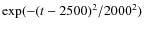 $\exp(-(t-2500)^2/2000^2)$