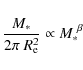 \begin{displaymath}\frac{M_{*}}{2\pi~R_{{\rm e}}^{2}} \propto M_{*}^{~\beta}
\end{displaymath}