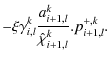 $\displaystyle - \xi \gamma^k_{i,l} \frac{a^k_{i+1,l}}{\hat{\chi}^k_{i+1,l}}. p^{+,k}_{i+1,l}.$