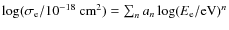 $\log(\sigma_{\rm e}/10^{-18}~{\rm cm}^2)=\sum_n a_n
\log(E_{\rm e}/{\rm eV})^n$