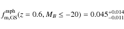 \begin{displaymath}f_{\rm m, GS}^{\rm mph}(z = 0.6, M_B \leq -20) = 0.045^{+0.014}_{-0.011}
\end{displaymath}