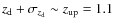 $z_{\rm d} + \sigma_{z_{\rm d}} \sim z_{\rm up} = 1.1$