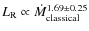 $L_{{\rm R}}\propto \dot{M}_{{\rm classical}}^{1.69\pm0.25}$