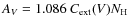 $A_V = 1.086~C_{\rm ext}(V) N_{\rm H}$