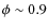 $\phi \sim 0.9$