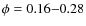 $\phi = 0.16{-}0.28$