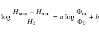 \begin{displaymath}\log\frac{{H_{\max}-H_{\min}}}{{H_0 }}=a\log \frac{{\Phi _{\rm m} }}
{{\Phi_0}}+b
\end{displaymath}