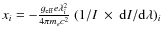 $x_i = -\frac{g_{\rm eff} e \lambda_i^2}{4\pi{}m_ec^2}\ (1/I\ \times\ {\rm d}I/{\rm d}\lambda)_i$