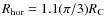 $R_{{\rm hor}}= 1.1 (\pi/3) R_{{\rm C}}$
