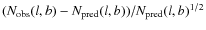 $(N_{\rm obs}(l,b)-N_{\rm pred}(l,b))/N_{\rm pred}(l,b)^{1/2}$