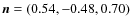 $\vec{n}=(0.54,{-}0.48,0.70)$