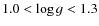 $1.0 < \log g <1.3$