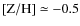 $\rm [Z/H]\simeq -0.5$