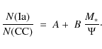 \begin{displaymath}{{N({\rm Ia})}\over{N({\rm CC})}} \ = \ A + \ B \ {{M_*}\over{\Psi}}\cdot
\end{displaymath}