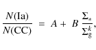\begin{displaymath}{{N({\rm Ia})}\over{N({\rm CC})}} \ = \ A + \ B \ {{\Sigma_*}\over{\Sigma_{\rm g}^k}},
\end{displaymath}