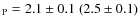 $_{{\rm P}} = 2.1 \pm 0.1 \; (2.5 \pm 0.1)$