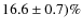 $16.6\pm0.7)\%$