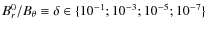 $B^0_r/B_{\theta}\equiv\delta\in \{10^{-1}; 10^{-3}; 10^{-5};
10^{-7}\}$
