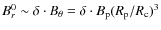 $B^0_r\sim \delta\cdot
B_{\theta}=\delta\cdot B_{\rm p}(R_{\rm p}/R_{\rm c})^3$