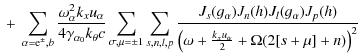 $\displaystyle \ +\ \sum_{\alpha={\rm e}^{\pm},b}\frac{\omega^2_{\alpha}k_xu_{\a...
...})J_p(h)}{\left(\omega
+ \frac{k_xu_{\alpha}}{2}+\Omega (2[s+\mu]+n)\right)^2 }$