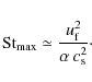 \begin{displaymath}\ensuremath{{\rm St}}\xspace_{\rm max} \simeq \frac{\ensuremath{u_{\rm f}}\xspace^2}{\alpha\:c_{\rm s}^2}\cdot
\end{displaymath}