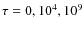 $\tau = 0, 10^4, 10^9$