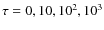 $\tau = 0, 10, 10^2, 10^3$
