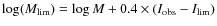 $\log(M_{\rm lim})=\log M + 0.4 \times (I_{\rm obs} - I_{\rm lim})$