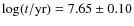 $\log(t/{\rm yr})=7.65\pm 0.10$