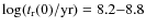 $\log(t_{\rm r}(0)/{\rm yr})
= 8.2{-}8.8$