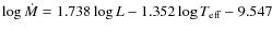 $\log \dot{M} =
1.738 \log L - 1.352 \log T_{\rm eff} - 9.547$