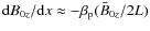 ${\rm d}B_{0z}/{\rm d}x\approx-\beta_{\rm p}(\bar{B}_{0z}/2L)$