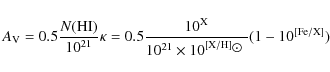 \begin{displaymath}A_{\rm V}= 0.5\frac{N({\rm HI})}{10^{21}}\kappa=0.5\frac{10^{...
...21}\times 10^{\rm [X/H]_{\hbox{$\odot$ }}}}(1-10^{\rm [Fe/X]})
\end{displaymath}