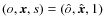 $(o,\vec{x},s)=(\hat{o},\hat{\vec{x}},1)$