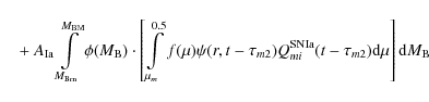 \begin{displaymath}\quad+\ A_{\rm Ia}\int\limits^{M_{\rm BM}}_{M_{\rm Bm}}\phi(M...
...^{\rm SNIa}_{mi}(t-\tau_{m2}){\rm d}\mu\right]{\rm d}M_{\rm B}
\end{displaymath}