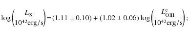 \begin{displaymath}
\log\left(\!\frac{L_{\rm X}}{10^{42}{\rm erg/s}}\!\right)\!=...
...ft(\!\frac{L^{\rm c}_{\rm OIII}}{10^{42}{\rm erg/s}}\!\right);
\end{displaymath}