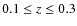 $0.1\le z\le 0.3$