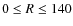 $0 \le R \le 140$