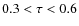 $0.3 < \tau <0.6$
