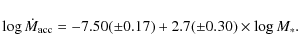\begin{displaymath}%
\log \dot M_{\rm {acc}}=-7.50(\pm0.17)+2.7(\pm0.30)\times \log M_*.
\end{displaymath}