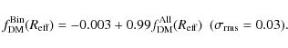 \begin{displaymath}f_{\rm DM}^{\rm Bin}(R_{\rm eff}) = -0.003 + 0.99 f_{\rm DM}^{\rm All}(R_{\rm eff}) \ \ (\sigma_{\rm rms} = 0.03).
\end{displaymath}
