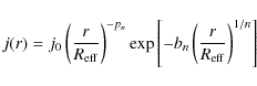 \begin{displaymath}j(r) = j_0 \left ( \frac{r}{R_{\rm eff}} \right )^{-p_n} \exp...
... [ -b_n
\left (
\frac{r}{R_{\rm eff}} \right )^{1/n} \right ]}
\end{displaymath}